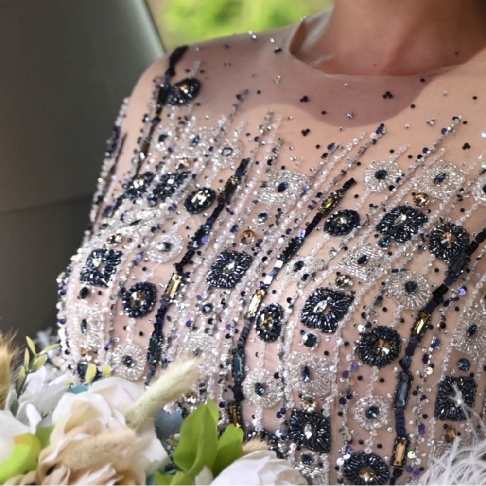 Cream Sequin Embellished Long Sleeve Gown - Picture 6 of 9